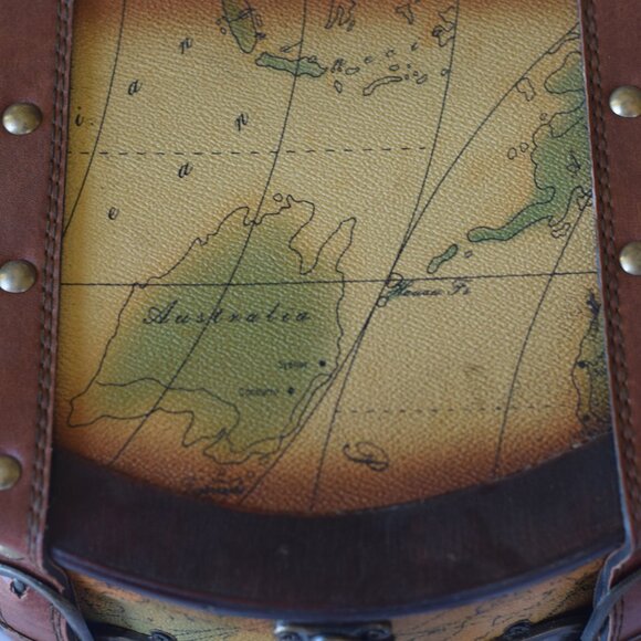 Vintage Half-Moon-Shaped Carrying Case Printed with Map with Latch and Handle - Picture 3 of 7